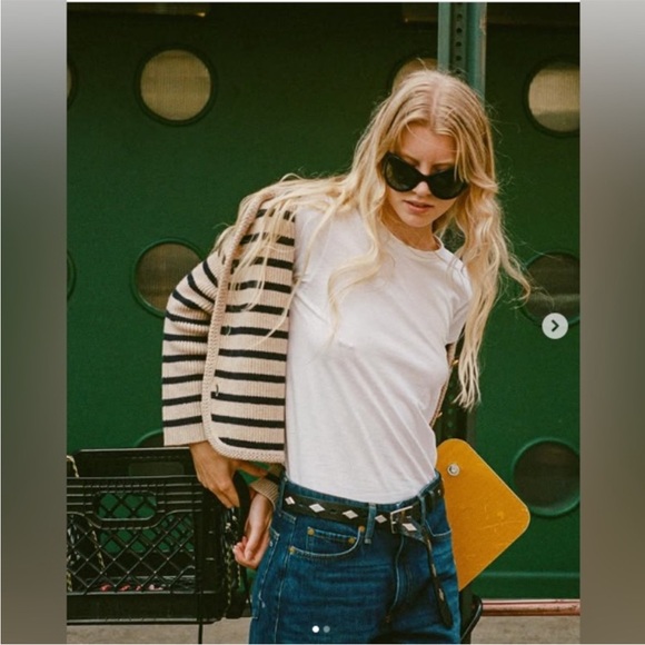 Rag & Bone Sweater Nancy Cardigan Wool-Blend in Oatmeal Navy Striped - Picture 2 of 11